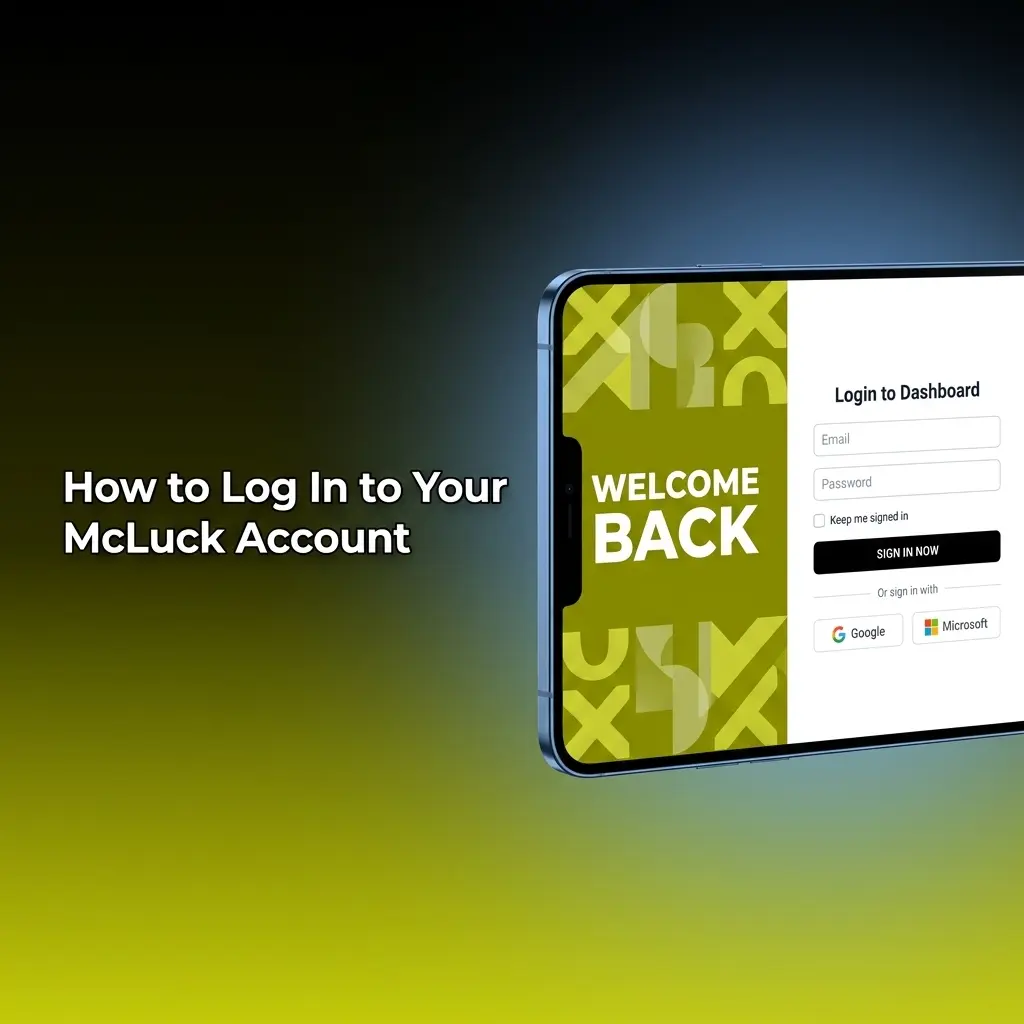 McLuck account login page showing step-by-step sign-in process on desktop and mobile devices