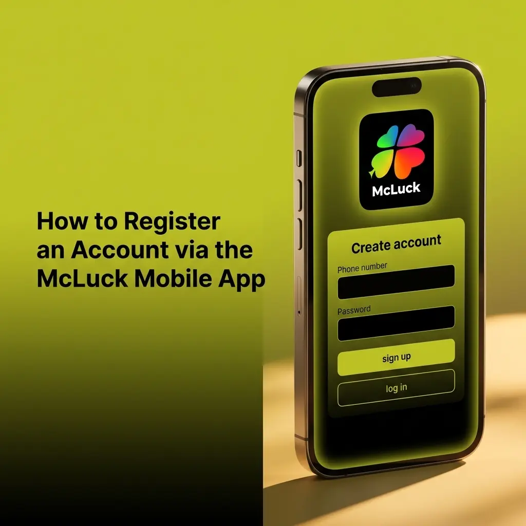 McLuck mobile app registration screen showing account sign-up steps on iOS to claim GC 7,500 and SC 2.5 welcome bonus