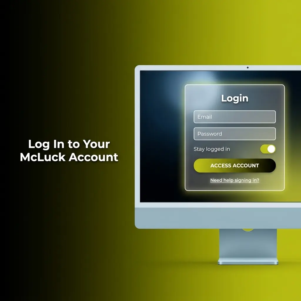 McLuck account login page showing email and password fields with a Log In button for quick account access