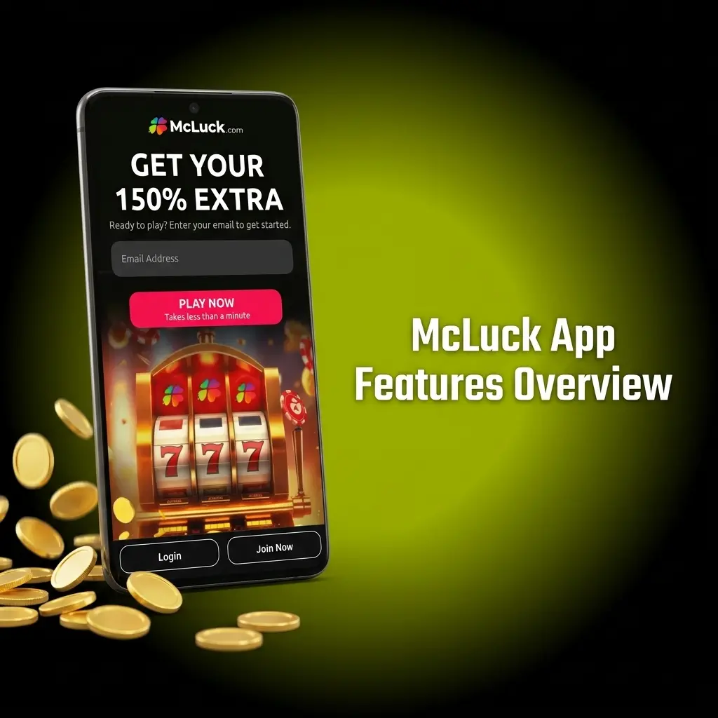 McLuck mobile app interface showing casino games, sportsbook betting, account management, and promotions navigation