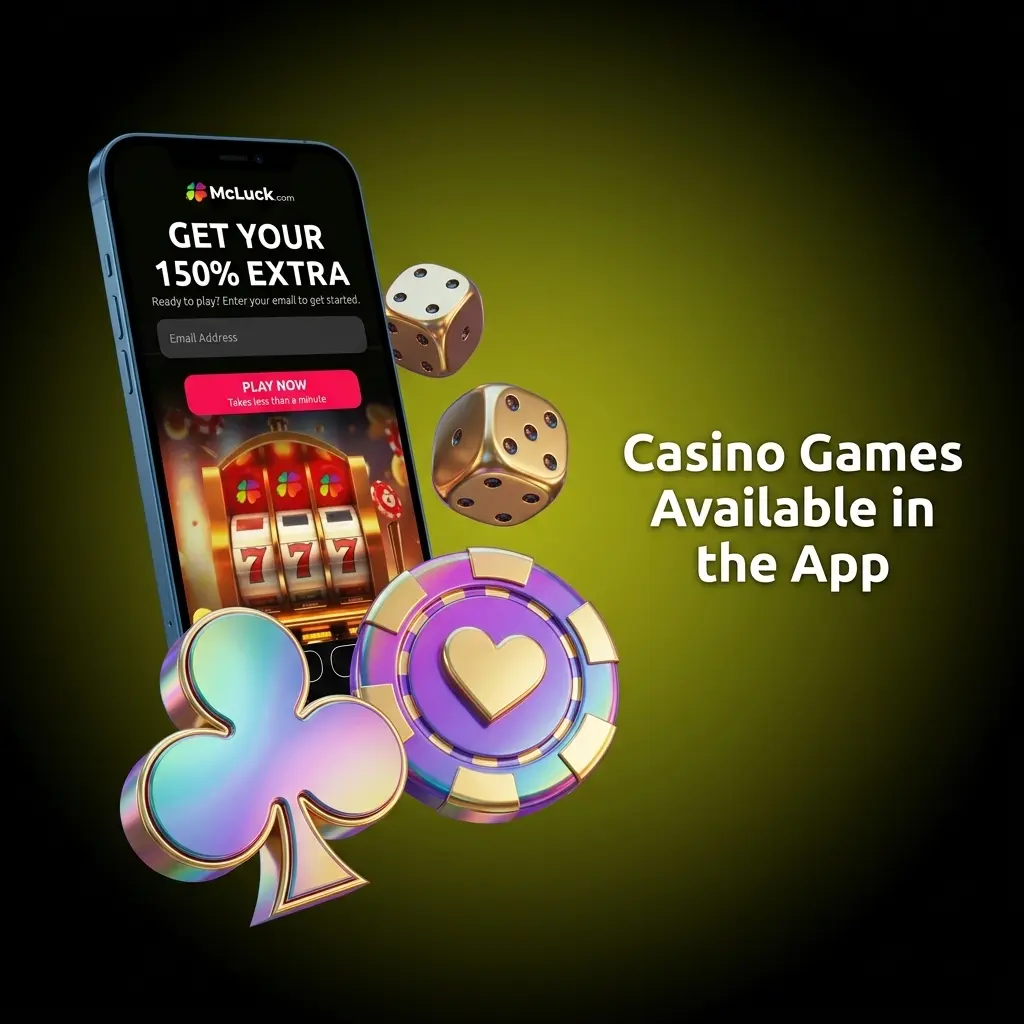 McLuck casino app on iPhone showing slots, blackjack, roulette, live dealer, and more casino games available instantly