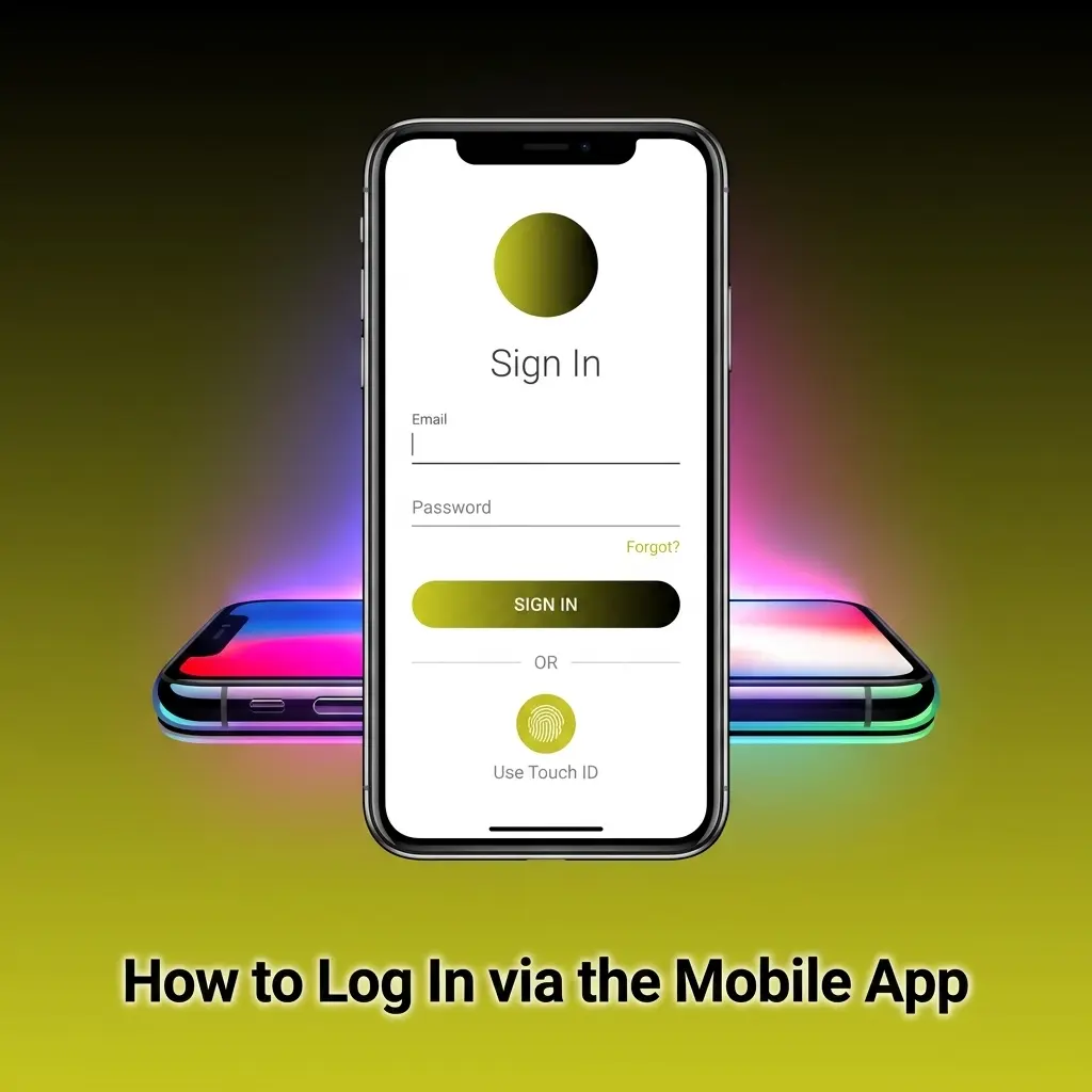 McLuck mobile app login screen on iPhone showing email, password fields, and Face ID option for account access