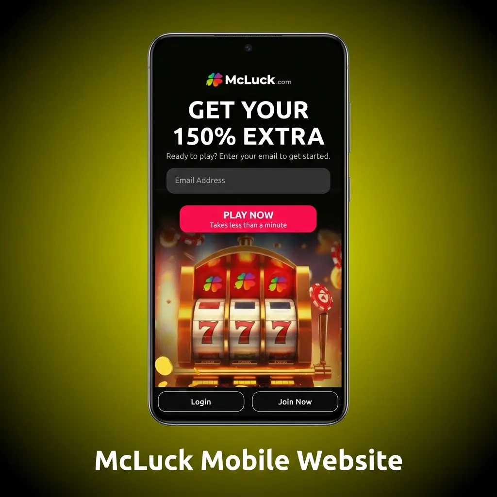 McLuck mobile website interface on iOS and Android browser with full casino and sports betting access, no download needed
