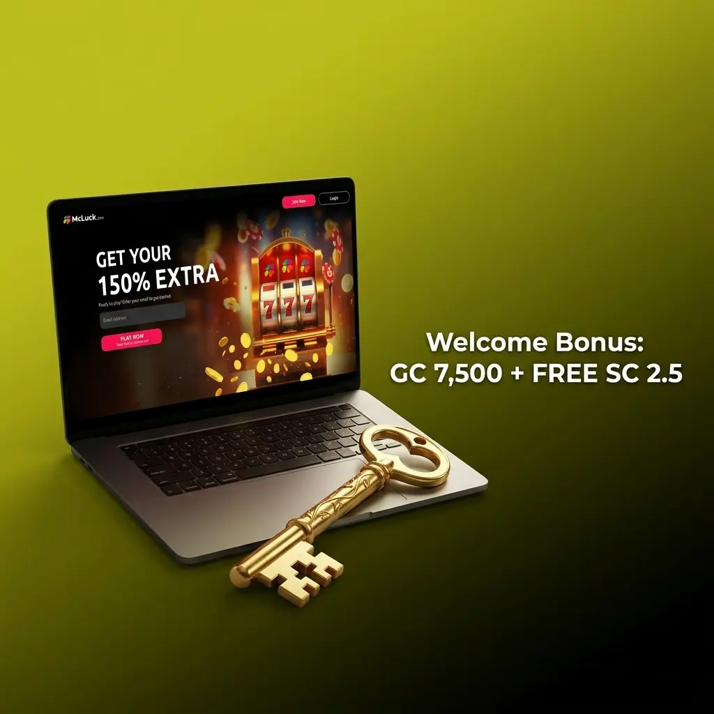 McLuck welcome bonus offering GC 7,500 Gold Coins and SC 2.5 Sweeps Coins free with no deposit required for new US players
