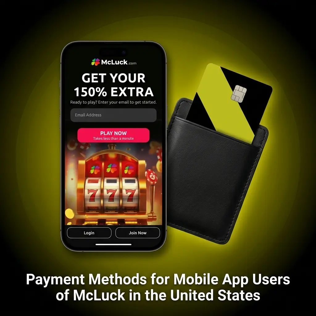 McLuck US mobile app payment methods including Visa, Mastercard, PayPal, ACH, Skrill, and Apple Pay